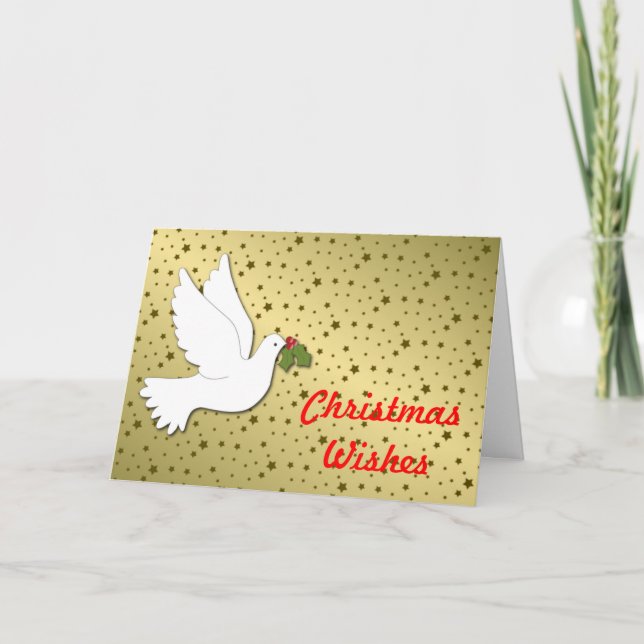 Christmas Dove with gold background Holiday Card (Front)