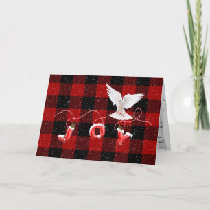 Christmas Dove With Joy On Plaid Card