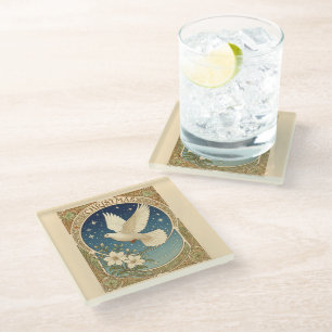 Christmas Dove With Vintage-style Decorative Panel Glass Coaster