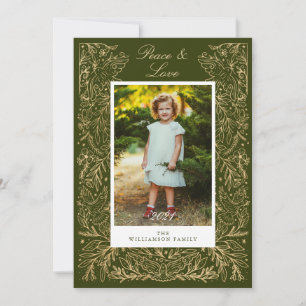 Christmas Doves Of Peace & Love Floral Frame Photo Holiday Card