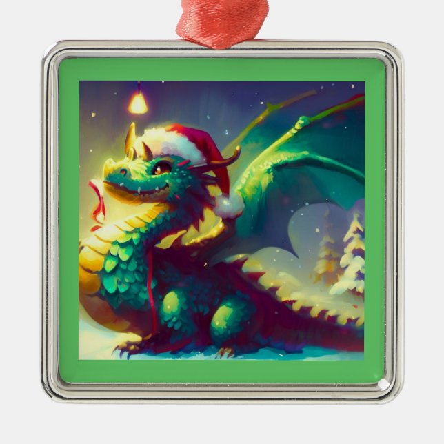 Christmas Dragon 3 Metal Tree Decoration (Front)
