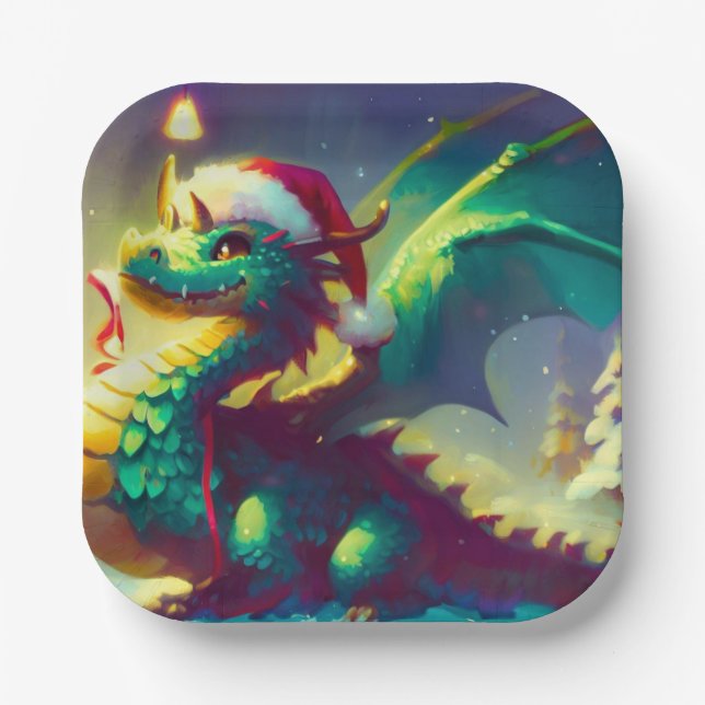 Christmas Dragon 3 Paper Plate (Front)