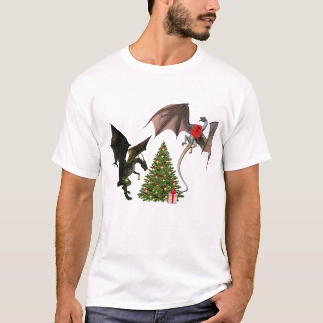 Christmas Dragon Mythical Holiday Tree T-Shirt (Front)