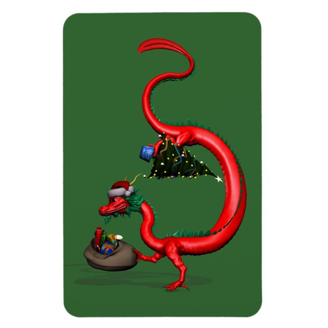 Christmas Dragon Santa Magnet (Vertical)