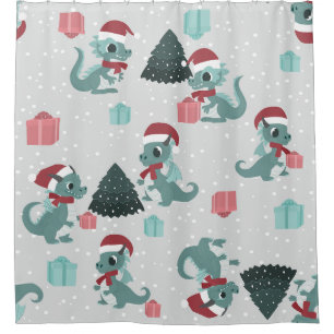 christmas dragon santa winter snow cute xmas shower curtain