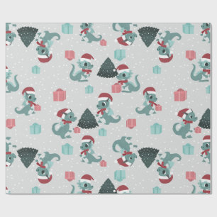 christmas dragon santa winter snow cute xmas wrapping paper