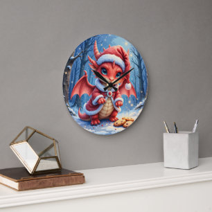 Christmas dragon, too cute to arrest, large clock