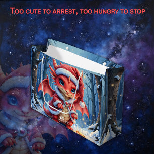 Christmas dragon, too cute to arrest, large gift bag