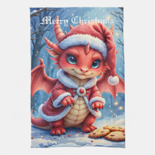 Christmas dragon, too cute to arrest, tea towel
