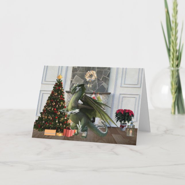 Christmas Dragon Tree Fireplace Scene Card (Front)