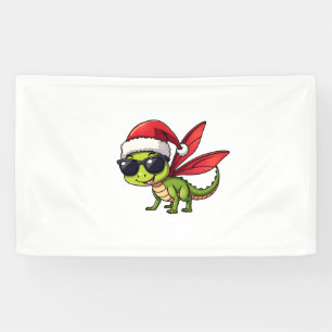 Christmas Dragonfly Santa Hat Funny Xmas Kids Banner