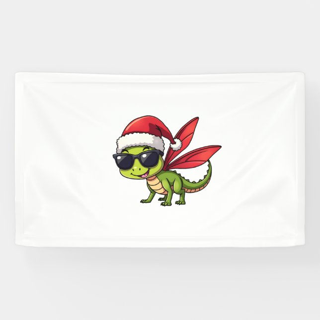 Christmas Dragonfly Santa Hat Funny Xmas Kids Banner (Horizontal)