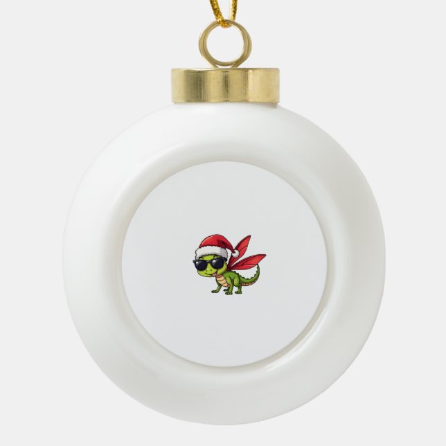 Christmas Dragonfly Santa Hat Funny Xmas Kids Ceramic Ball Christmas Ornament (Front)