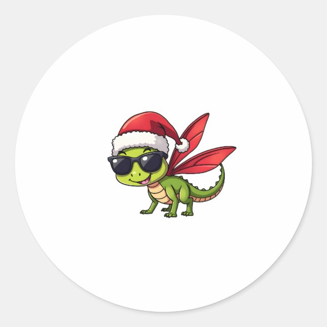 Christmas Dragonfly Santa Hat Funny Xmas Kids Classic Round Sticker (Front)