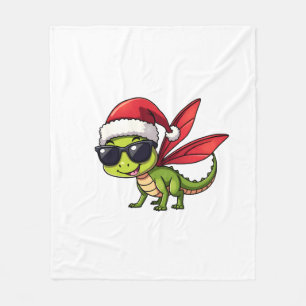 Christmas Dragonfly Santa Hat Funny Xmas Kids Fleece Blanket