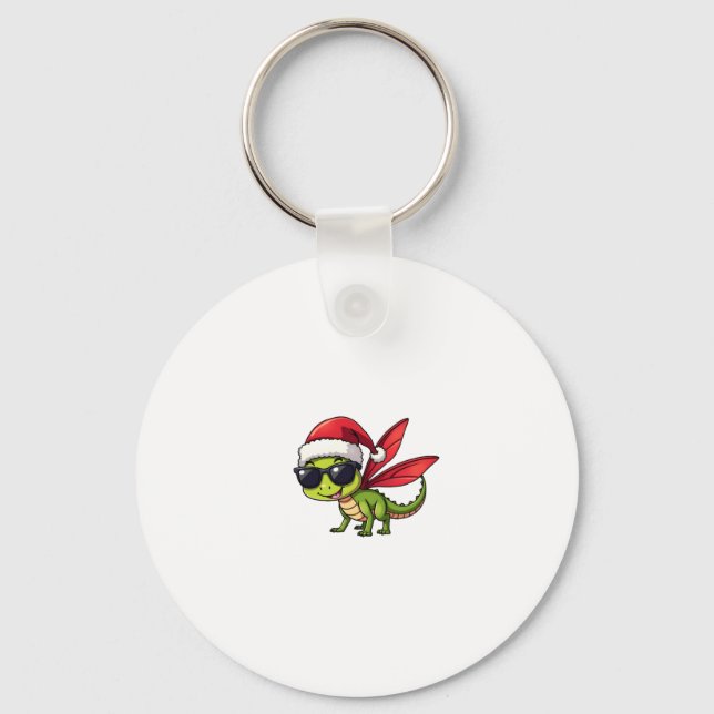 Christmas Dragonfly Santa Hat Funny Xmas Kids Key Ring (Front)