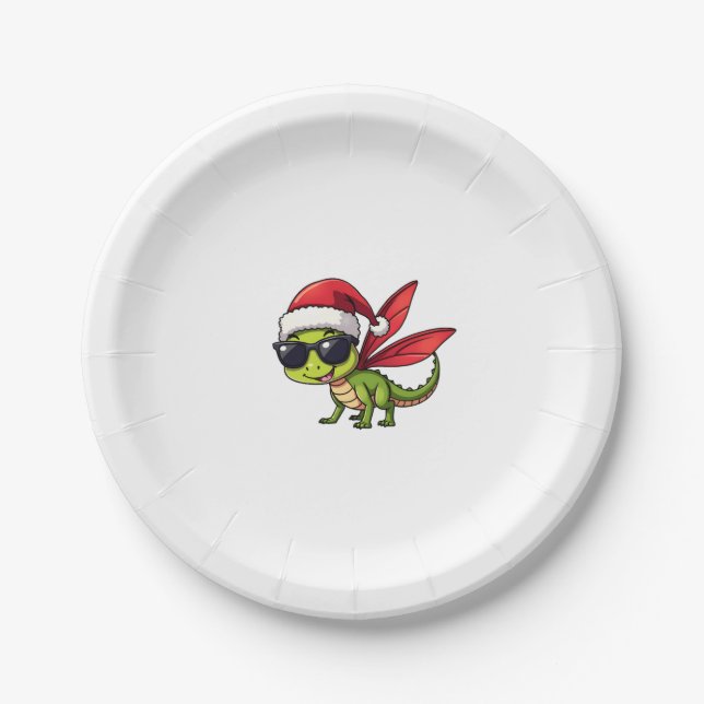 Christmas Dragonfly Santa Hat Funny Xmas Kids Paper Plate (Front)