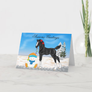 Christmas Draught   Foal and Snowman Christmas Holiday Card