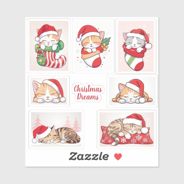 Christmas Dreams - Sleeping Kittens in Santa Hat (Sheet)