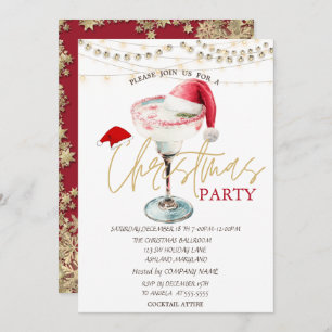 Christmas Drink Santa Hat Stars Christmas  Invitation