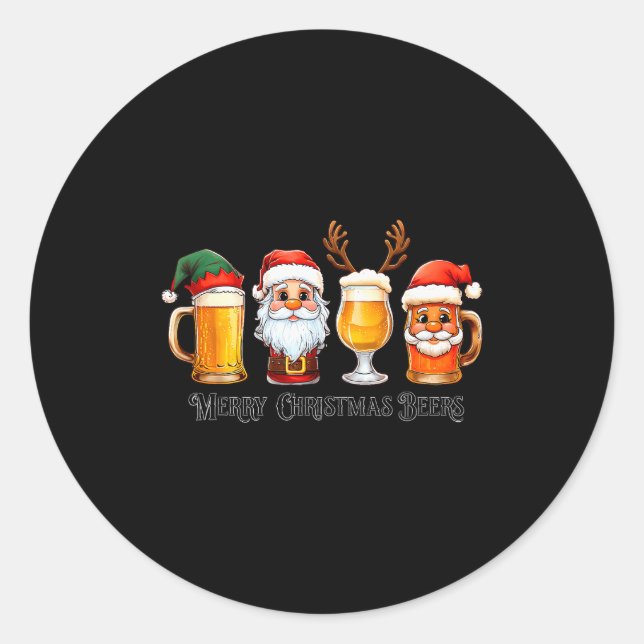 Christmas Drinking Merry Christmas Santa Beer  Classic Round Sticker (Front)