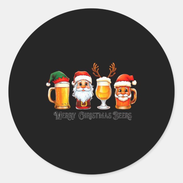 Christmas Drinking Merry Christmas Santa Beer  Classic Round Sticker (Front)