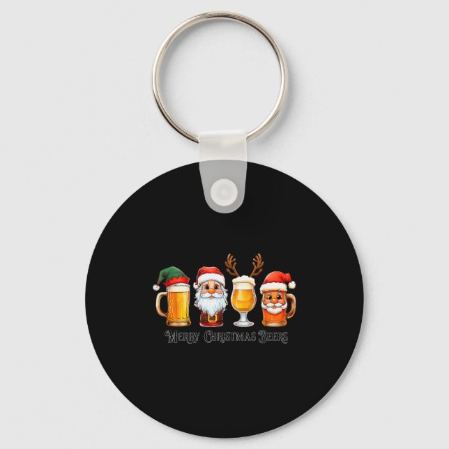 Christmas Drinking Merry Christmas Santa Beer  Key Ring (Front)