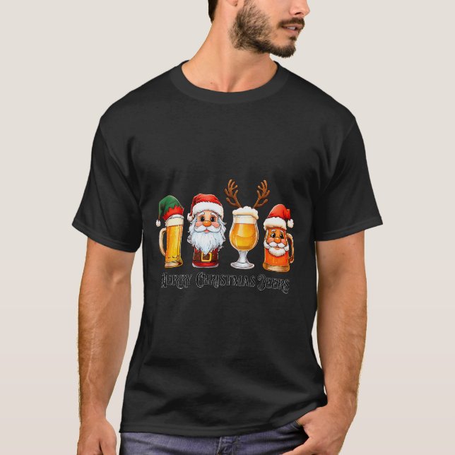 Christmas Drinking Merry Christmas Santa Beer  T-Shirt (Front)