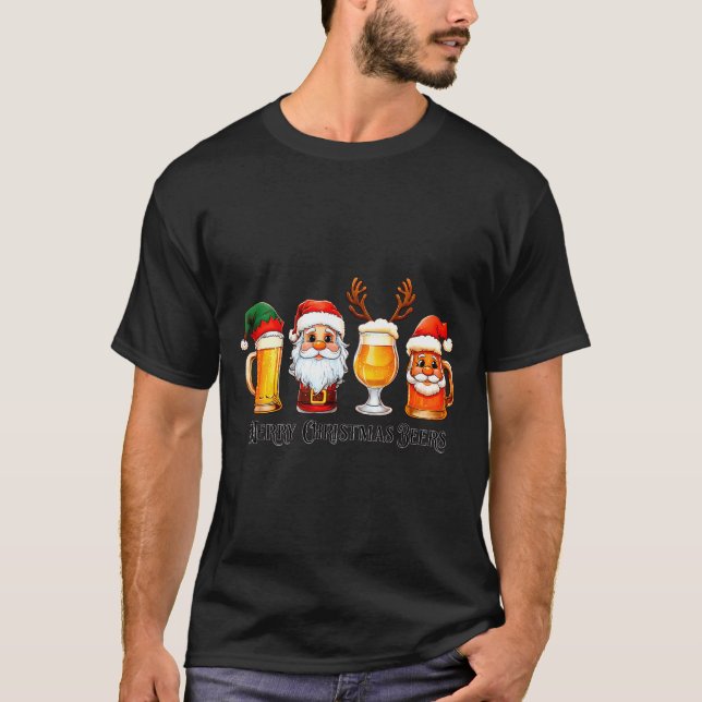 Christmas Drinking Merry Christmas Santa Beer  T-Shirt (Front)