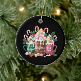 Christmas Drinks Pink Coquette Gingerbread Coffee Ceramic Tree Decoration