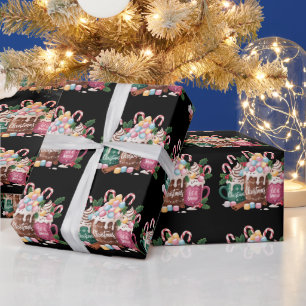 Christmas Drinks Pink Coquette Gingerbread Coffee Wrapping Paper