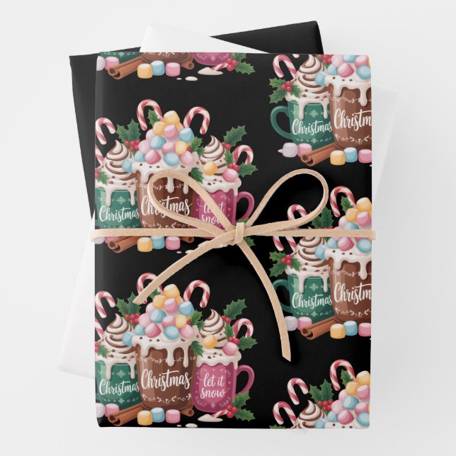 Christmas Drinks Pink Coquette Gingerbread Coffee  Wrapping Paper Sheet (In situ)