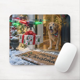 Christmas Drone Delivery with Surprised Dog Mouse Mat
