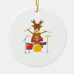Christmas Drummer Reindeer Drum Set Holidays Ceramic Tree Decoration