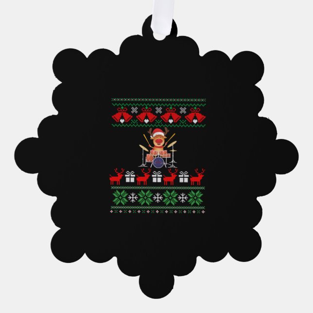 Christmas Drummer Reindeer Tree Decoration Card (Front)