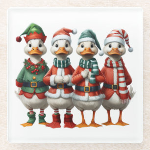Christmas Duck Family Festive Holiday Decor Glass Coaster