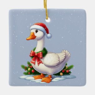 Christmas duck in the snow Christmas ornament