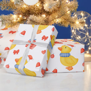 Christmas Duck, Ornaments and Presents Wrapping Paper