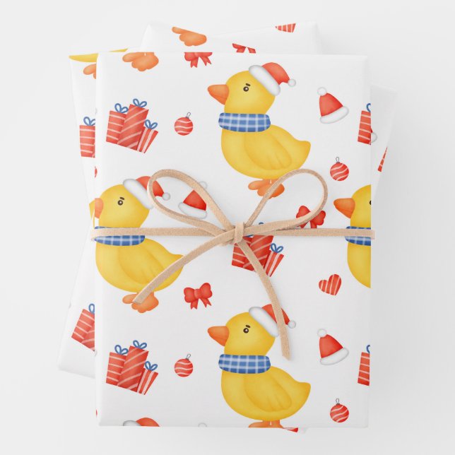 Christmas Duck, Ornaments and Presents Wrapping Paper Sheet (In situ)