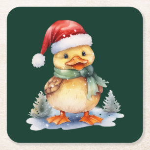 Christmas Duck Square Paper Coaster