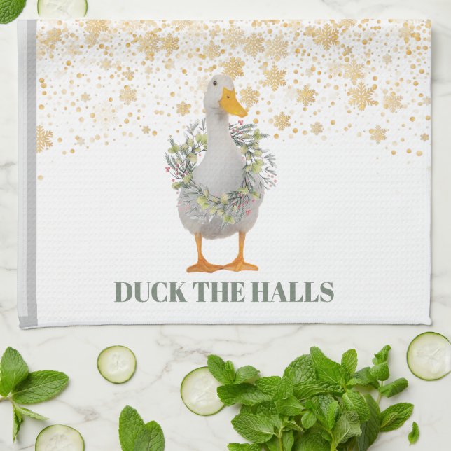 Christmas Duck the Halls Tea Towel (Folded)