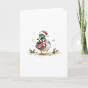 Christmas Duck with Santa Hat for Holiday Bird Lov Card
