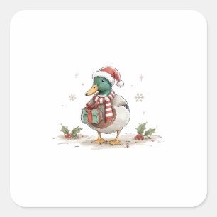 Christmas Duck with Santa Hat for Holiday Bird Lov Square Sticker