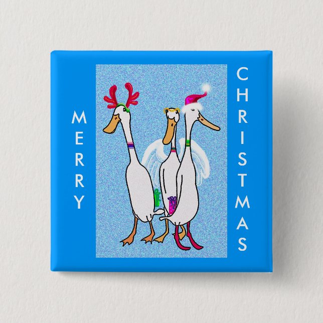 Christmas ducks 15 cm square badge (Front)