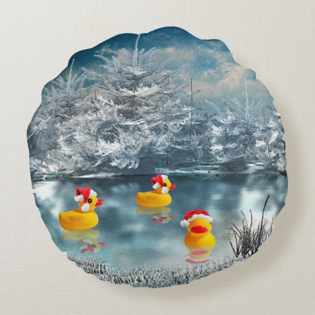 Christmas ducks round cushion (Back)