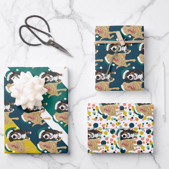 Christmas Dudley Labrador and Bernese Mountain Dog Wrapping Paper Sheet (Front)