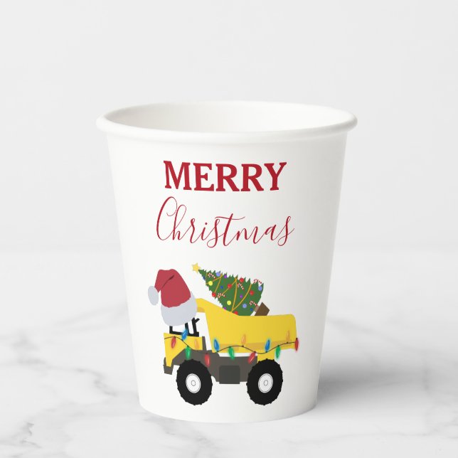 Christmas Dump Truck Construction Trucks  Paper Cups (Front)