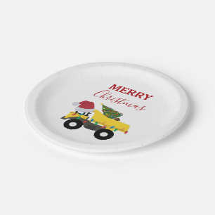 Christmas Dump Truck Construction Trucks Paper Plate