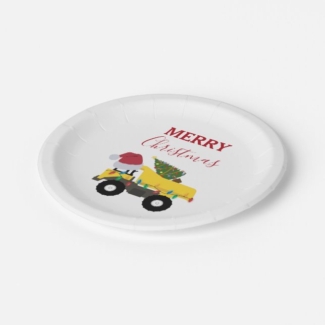 Christmas Dump Truck Construction Trucks Paper Plate (Angled)