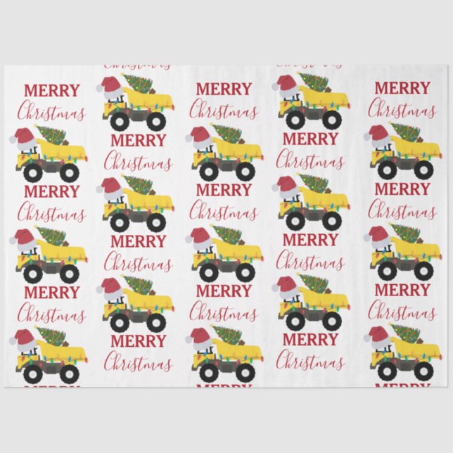 Christmas Dump Truck Construction Trucks  Tissue Paper (Front)